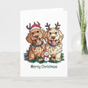 Vrolijk Kerstfeest Goldendoodle Honden Feestdagen Kaart