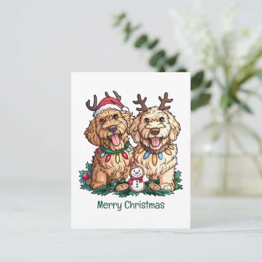 Vrolijk Kerstfeest Goldendoodle Honden Feestdagenkaart (Staand voorkant)