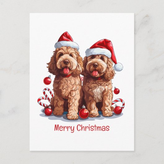 Vrolijk Kerstfeest Goldendoodle Honden Feestdagenkaart (Voorkant)