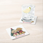 Vrolijk Kerstfeest Goldendoodle Honden Kartonnen Onderzetters (Insitu)