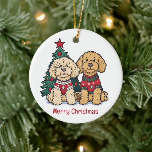 Vrolijk Kerstfeest Goldendoodle Honden Keramisch Ornament (Boom)