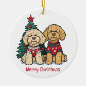 Vrolijk Kerstfeest Goldendoodle Honden Keramisch Ornament (Voorkant)