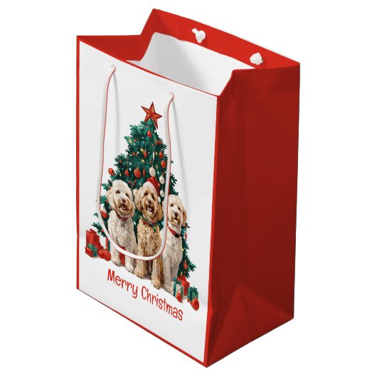 Vrolijk Kerstfeest Goldendoodle Honden Medium Cadeauzakje (Voorkant Gekanteld)