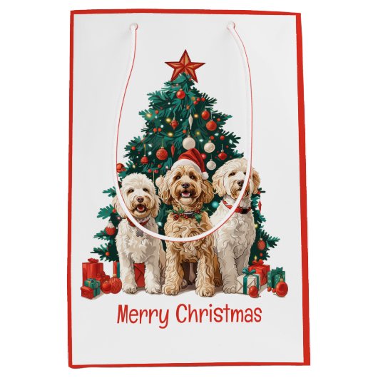 Vrolijk Kerstfeest Goldendoodle Honden Medium Cadeauzakje (Voorkant)