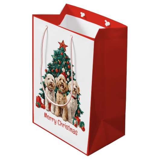 Vrolijk Kerstfeest Goldendoodle Honden Medium Cadeauzakje (Achterkant Gekanteld)