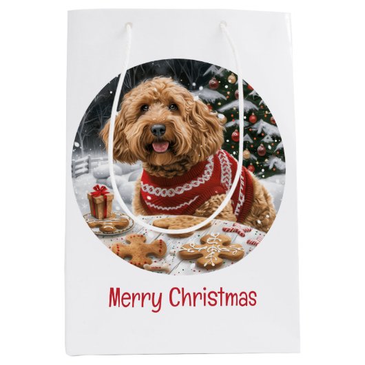 Vrolijk Kerstfeest Goldendoodle Honden Medium Cadeauzakje (Voorkant)