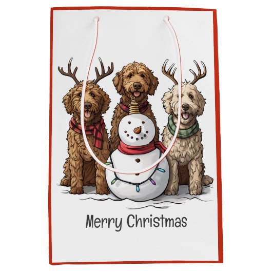 Vrolijk Kerstfeest Goldendoodle Honden Medium Cadeauzakje (Voorkant)