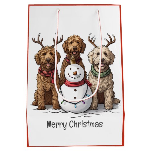 Vrolijk Kerstfeest Goldendoodle Honden Medium Cadeauzakje (Achterkant)