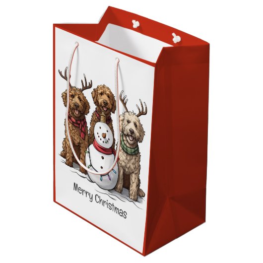 Vrolijk Kerstfeest Goldendoodle Honden Medium Cadeauzakje (Achterkant Gekanteld)