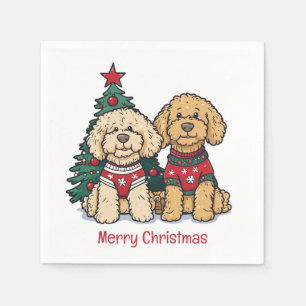 Vrolijk Kerstfeest Goldendoodle Honden Servet