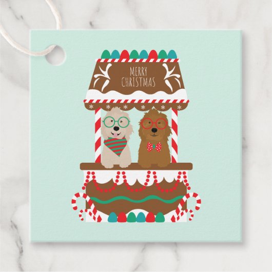 Vrolijk Kerstfeest Goldendoodles Vakantie Stand Ho Bedankjes Labels (Voorkant)