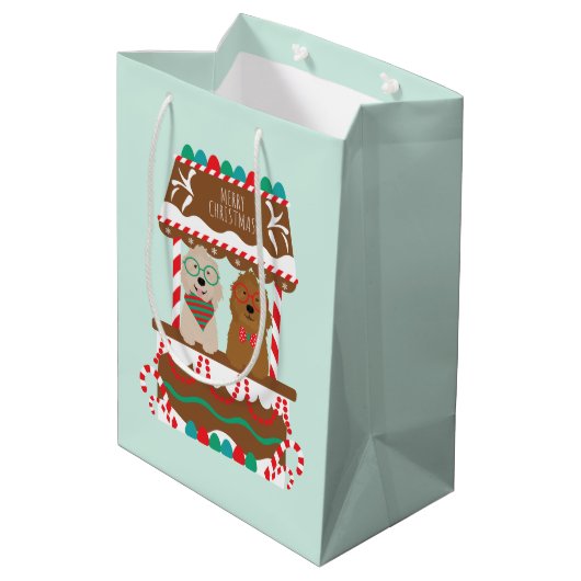 Vrolijk Kerstfeest Goldendoodles Vakantie Stand Ho Medium Cadeauzakje (Achterkant Gekanteld)