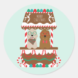 Vrolijk Kerstfeest Goldendoodles Vakantie Stand Ho Ronde Sticker