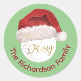 Vrolijk kerstfeest Golf Ball Santa Pet Naam Ronde Sticker