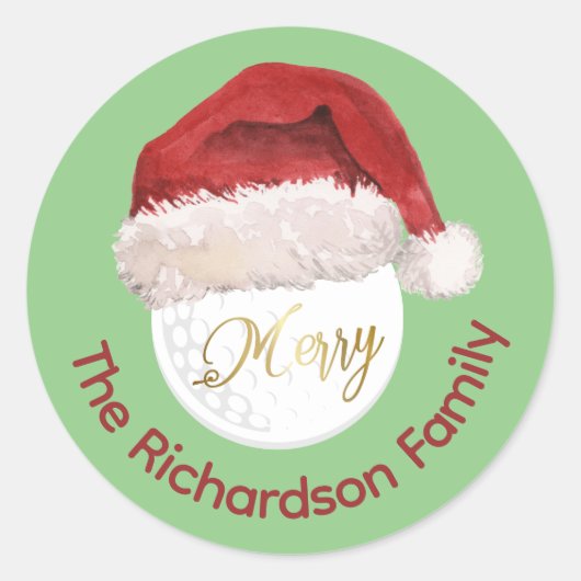 Vrolijk kerstfeest Golf Ball Santa Pet Naam Ronde Sticker (Voorkant)