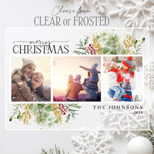 Vrolijk Kerstfeest Goud Botanische Foto Vakantie Acryl Uitnodigingen