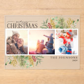 Vrolijk Kerstfeest Goud Botanische Foto Vakantie Acryl Uitnodigingen (Voorkant)