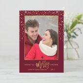 Vrolijk Kerstfeest Goud Confetti Vakantiefoto Feestdagenkaart (Staand voorkant)