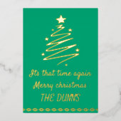 Vrolijk kerstfeest goud en groen personaliseren folie feestdagenkaart (Voorkant)