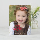 Vrolijk kerstfeest | Goud en rood | Glitter-Stippe Feestdagenkaart (Staand voorkant)