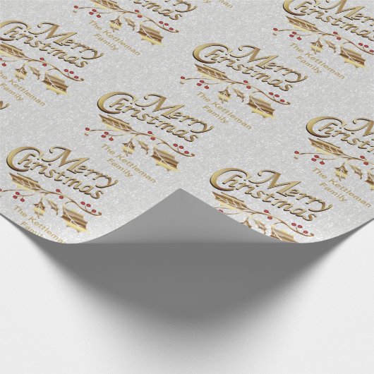 Vrolijk kerstfeest - Goud en Wit Cadeaupapier (Hoek)