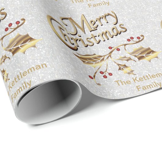 Vrolijk kerstfeest - Goud en Wit Cadeaupapier (Rol Hoek)