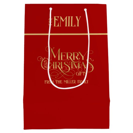 Vrolijk Kerstfeest Goud Fancy Typografie Medium Cadeauzakje (Achterkant)