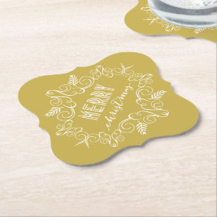 Vrolijk Kerstfeest Goud Feestelijk Foliage  Deco Kartonnen Onderzetters