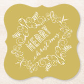 Vrolijk Kerstfeest Goud Feestelijk Foliage  Deco Kartonnen Onderzetters (Voorkant)