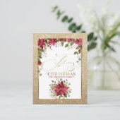 Vrolijk Kerstfeest Goud Glitter Red Poinsettia Feestdagenkaart (Staand voorkant)
