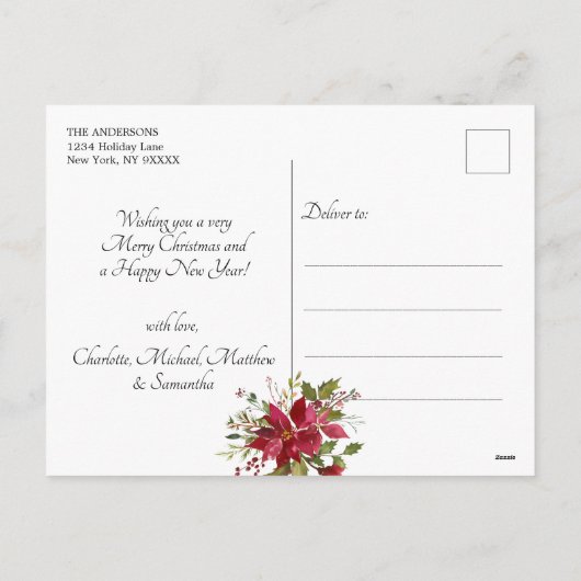 Vrolijk Kerstfeest Goud Glitter Red Poinsettia Feestdagenkaart (Achterkant)