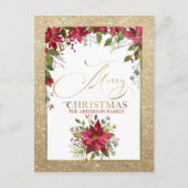 Vrolijk Kerstfeest Goud Glitter Red Poinsettia Feestdagenkaart (Voorkant)