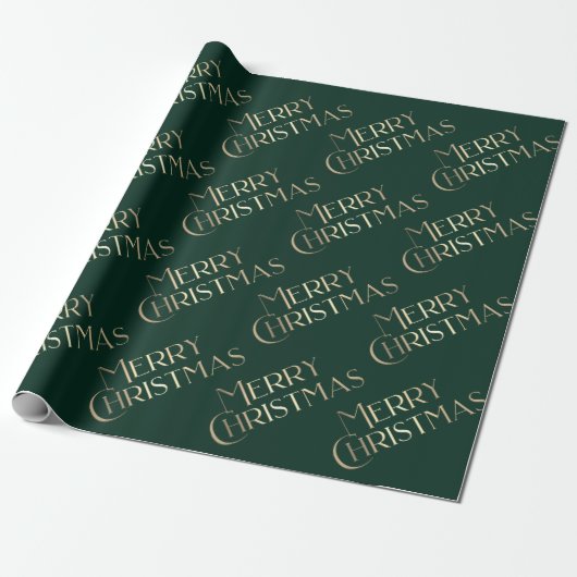 Vrolijk Kerstfeest Goud & Groen Embossed Gradient  Cadeaupapier (Uitgerold)