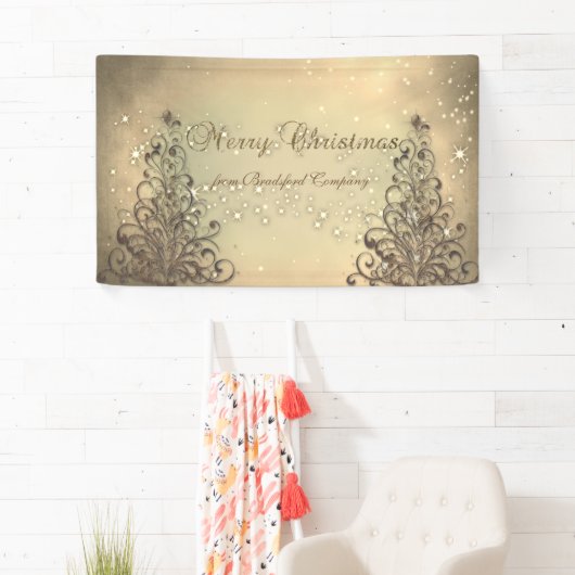 Vrolijk kerstfeest, goud, kerstboom, sparkle spandoek (Insitu)
