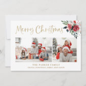 Vrolijk kerstfeest | Goud met twee foto's en bloem Feestdagenkaart (Voorkant)