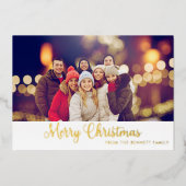 Vrolijk Kerstfeest Goud Rood Fotoscript Modern Folie Feestdagenkaart (Voorkant)