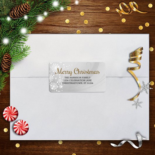 Vrolijk Kerstfeest (goud) Sneeuwvorst Etiket