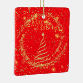 vrolijk kerstfeest! Goud stof tegen rood, glittera Keramisch Ornament (Rechts)