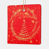 vrolijk kerstfeest! Goud stof tegen rood, glittera Keramisch Ornament (Links)