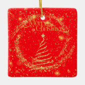 vrolijk kerstfeest! Goud stof tegen rood, glittera Keramisch Ornament (Voorkant)