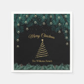 vrolijk kerstfeest | Goudboom & Pine Branches Servet (Voorkant)