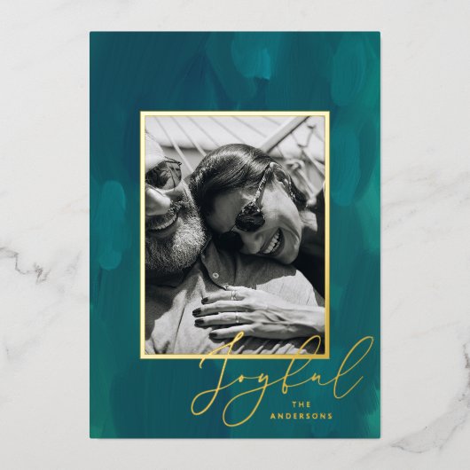 Vrolijk kerstfeest. Gouden abstracte groene olienb Folie Feestdagenkaart (Voorkant)