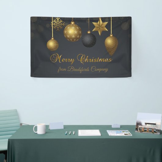 Vrolijk kerstfeest, gouden ballen donker spandoek (Beurs)