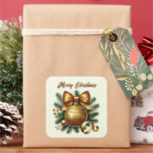 Vrolijk Kerstfeest gouden bol tekst toevoegen Vierkante Sticker