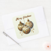 Vrolijk Kerstfeest gouden bollen tekst toevoegen Vierkante Sticker (Envelop)