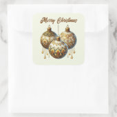 Vrolijk Kerstfeest gouden bollen tekst toevoegen Vierkante Sticker (Tas)