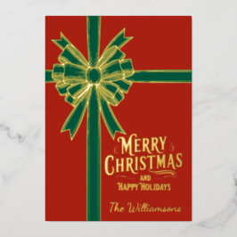 Vrolijk kerstfeest, gouden boog, Afbeeldingen rood Folie Feestdagenkaart