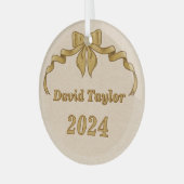 Vrolijk kerstfeest  gouden boog glas ornament (Voorkant links)