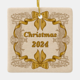 Vrolijk Kerstfeest Gouden Boog Keramisch Ornament