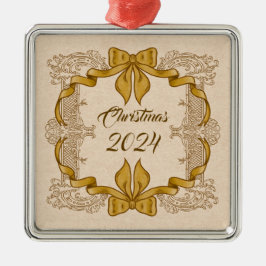 Vrolijk kerstfeest  gouden boog metalen ornament